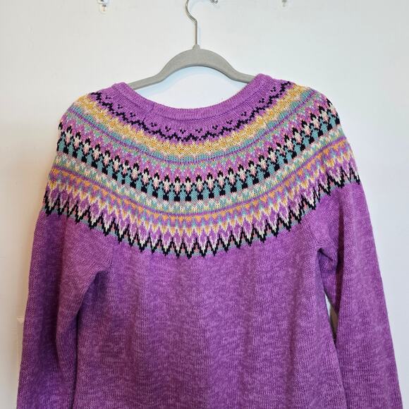 Christopher & Banks Fair Isle Pullover Sweater Size L Purple Yoke Cotton Blend - Picture 6 of 8
